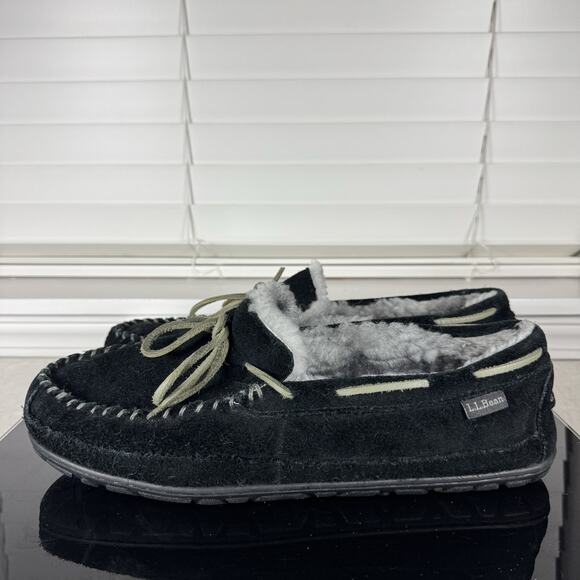L.L. Bean Wicked Good Slippers Men’s 12 Black Suede Fur Lined Moccasin Slippers main image 11